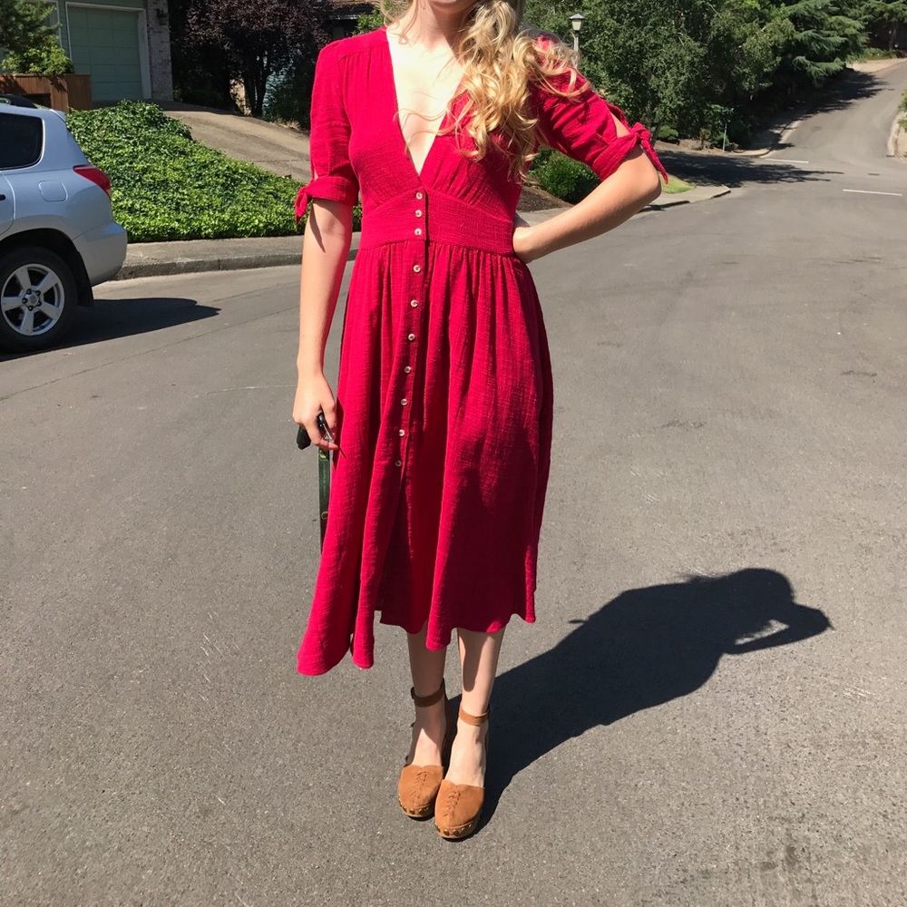 Free People Red Button Up Dress
